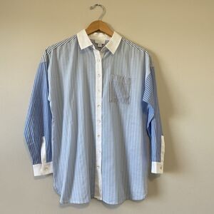 NWT J. Jill XS Petite Patchwork Button Down Shirt Top Cotton Lightweight Coastal